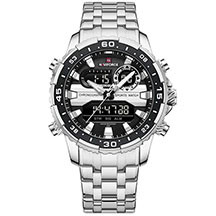 Kişi Qol Saatı NaviForce NF9234 S/B/S – İkiqat Ekran, Ağır Dizayn, 3 ATM Suya Davamlı, Xronoqraf və LED İşıqlı