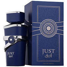Fragrance World Just Azraq kişilər üçün ətir suyu 100 ml – qara istiot, lavanda və kardamon üst notları, ürəkdə ladan və paçuli, əsasda isə vanil və tonka paxlası; ədviyyatlı, şərq və odunsu akkordlar