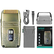 Üzqırxan VGR V-335 – 3 müstəqil flex başlıq, 8000 rpm güclü motor, IPX6 suya davamlı korpus, 80 dəqiqə işləmə, 1.5 saata USB şarj, LED displey, qızılı dizayn, nəm və quru təraş üçün ideal kişi elektri