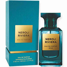 Neroli Riviera Eau De Parfum by Fragrance World 80ml 2.7 FL ... Fragrance World Neroli Riviera uniseks ətir suyu 80 ml – bergamot, mandarin, limon, acı portağal və lavanda üst notları, neroli, yasəmən