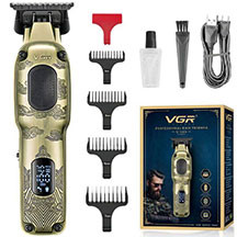 VGR V-954 saçqırxan – 7000 rpm motor, 2000 mAh batareya, 260 dəqiqə işləmə, 3 saata Type-C şarj, 4 daraq başlıq (1/3/5/7 mm), LED displey, simli və simsiz istifadə, qızılı korpus