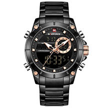 Kişi Qol Saatı Naviforce NF9163 Black – Analoq və Rəqəmsal, Qara Siferblat, Paslanmayan Polad Qayış, 3 ATM Suya Davamlı, İdman və Klassik Üslubda Saat