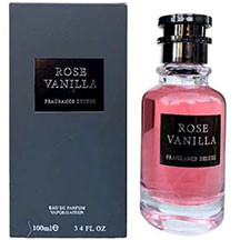 Fragrance World Rose Vanilla uniseks ətir suyu 100 ml – limon və sulu notlarla açılan, ürəkdə gül və şəkər, əsasda isə vanil, ağ müşk və sidr ilə şirin, çiçək və odunsu akkordlu, zərif və cazibədar un