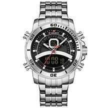 Kişilər üçün Qol Saatı Naviforce NF9181 Silver – Paslanmayan Polad, Analoq və Rəqəmsal, 3 ATM Suya Davamlı, Klassik Dizayn