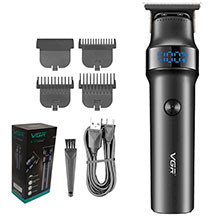 VGR V-987 saçqırxan – keramika və paslanmayan polad bıçaq, 0.5–5 mm kəsim uzunluğu, 400 dəqiqə işləmə, LED displey, turbo rejim, USB şarj