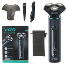 VGR V-310 üzqırxan – 3 fırlanan paslanmayan polad başlıq, 2000 mAh batareya, 200 dəqiqə işləmə, 3 saata Type-C şarj, IPX7 suya davamlılıq, LED displey